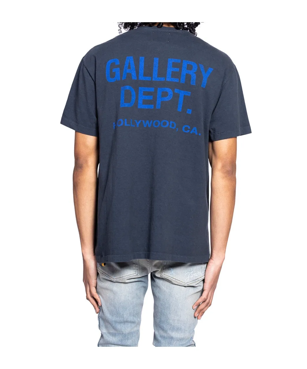GALLERY DEPT. SOUVENIR TEE/WASHED BLACK Blue English LOGO short-sleeved Hollywood limited English TEE Washed black S-XL Assute garments dyed Re-washed and distressed Cylindrical fabric without side seams Non-open version Original development Complete accessories/matching Details in place
